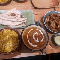 Wednesday night curry deal (butter tofu, naan, pilau rice) with a side of baboo bhaji at Baboo Ji in Southampton