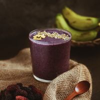 Mulberry, banana and almond milk smoothie at Be An Bistro in Ho Chi Minh City