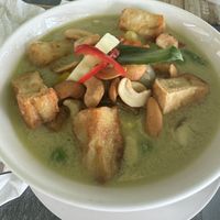 Green curry with tofu. Clearly labeled vegetarian on the menu    at Cafe Del Mar in Prachuap Khiri Khan