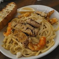 Cajun chick'n and shrimp in Alfredo sauce at Tarantino's Vegan in Las Vegas