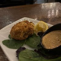 Whats left of my mouthwatering crab cakes…  at Tarantino's Vegan in Las Vegas