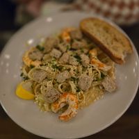 Chicken and shrimp Alfredo pasta at Tarantino's Vegan in Las Vegas