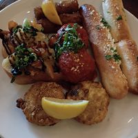 Sampler:  Includes bruschetta, "crab" cakes, "meatballs," bread sticks, zucchini sticks at Tarantino's Vegan in Las Vegas