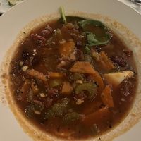 raw zucchini and spinach in the soup  at Tarantino's Vegan in Las Vegas