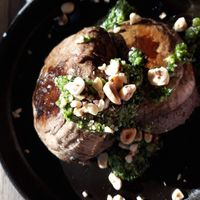 Mushroom on toast - includes hazelnuts, truffled mushroom and pesto at 404Bristol in Bristol
