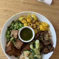 Bowl with turmeric cauliflower, edamame, tofu and mushrooms   at Seedbol Kitchen in Rehoboth Beach