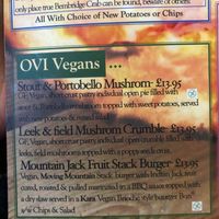 Vegan menu at The Olde Village Inn in Bembridge