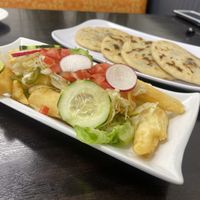 Yuca fries & Pupusas (vegan)  at Abi's cafe in Minneapolis