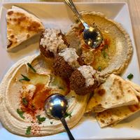 Mediterranean Sampler with Hummus, Baba Ganoush, Falafel & Pita at Fattoush in Malvern