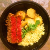 Quinoa Lentil Loaf with Greek Potatoes and Riced Cauliflower at Meals To Heal in Caldwell
