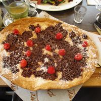 Chocolate raspberry flammkuchen at Pure in Uden