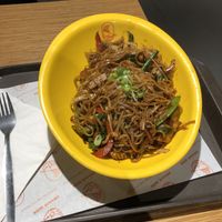 Wok with rice noodles, soy sauce, tofu and veggies  at Veggie Wok in North West London