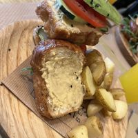 Vegan sandwich with potatoes 🌱  at Boa Beach in Valencia