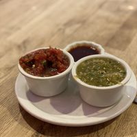 Salsa bar that comes with your order of tacos at South in Leavenworth