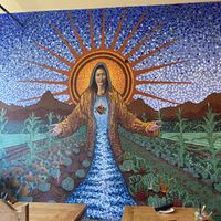 Gracias Madre Mural in patio area  at Gracias Madre in San Francisco