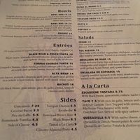 Menu at Gracias Madre in San Francisco