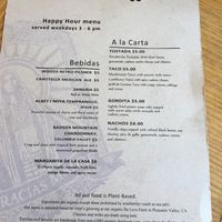 Happy hour menu as of August 2019 at Gracias Madre in San Francisco