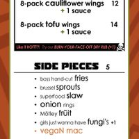 Pictures of the vegan menu  at Boss Chick N Beer in Berea