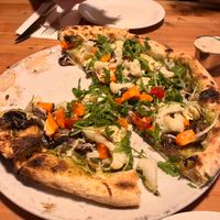 Chef’s vegan choice pizza with vegan black garlic aioli  at Betulla Burning in Prince George