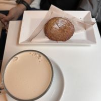Chai latte and lemon chia cookie  at The Village Coffee & Music in Utrecht