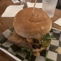 Sandwich special: crispy tofu, tempeh bacon, arugula, tomato, pickles, pub sauce  at Nepenthe Brewing Co in Baltimore