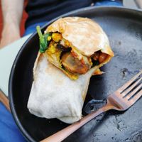 The inside of the burrito. Generous amount of stuffing! at Eden Cafe Clifton in Bristol
