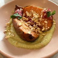 Sweet potato with delicious citrus avocado sauce  at Mudra in Buenos Aires