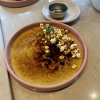 Crème brûlée with popcorn do try it!  at Mudra in Buenos Aires