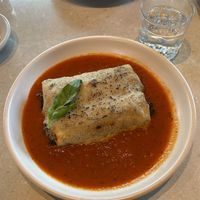Cannoli with vegetables and the decimal sauce baked on top; not my favorite  at Mudra in Buenos Aires