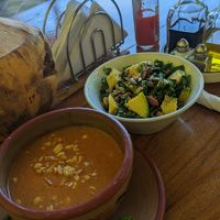 Peanut soup and kale salad at Gaia Forest Cafe & Market in Granada