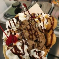 One of many sundaes  at Scoops in North Bend