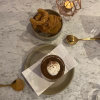 Tiramisu and onion rings at Erpingham House in Brighton