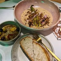 Warmed olives and hummus at Erpingham House in Brighton