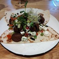 Vegan wrap with balls and greek salad at Atelier Hortense in Poperinge