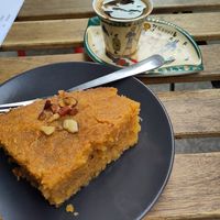 Dessert and Egyptian coffee at Plantbased Egyptian Eatery in Istanbul