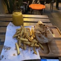 Vegan burger and fries   at Plantbased Egyptian Eatery in Istanbul