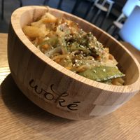 Rice noodles with Tzay, Bambou, Bangalore, Cashews, Pineapple at Woké in Louvain-la-neuve