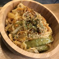 Rice noodles with Tzay, Bambou, Bangalore, Cashews, Pineapple at Woké in Louvain-la-neuve
