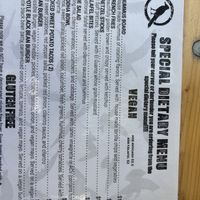 Vegan menu  at Rare Bird Brewpub in Traverse City
