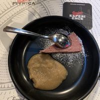 Vegan raw cake and apple puree  at Pivnica Union in Ljubljana