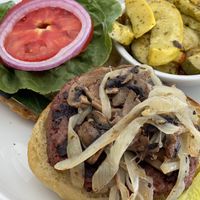 Vegan burger with Beyond patty at The Sandbar in Anna Maria