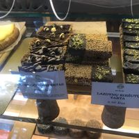 Hazelnut tart and amaranth bar at 10 Tiltu in Klaipeda