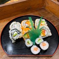 Vegan salmon plate.  at Kuru Kuru Sushi in Leicester