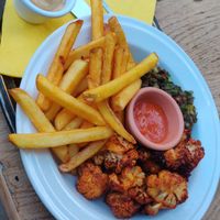 Marinated cauliflower with fries and green lentils at Bullerbyn in Prague