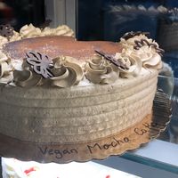 Homemade vegan mocha cake at Bin 141 in New York City