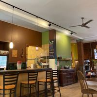 Interior seating at The Root Cafe in Lakewood