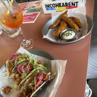 Courgette tacos and fried pickles   at Chance & Counters in Birmingham