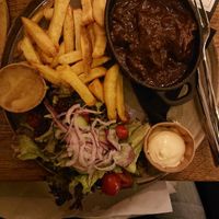 Vegan stew, french fried, salad, vegan mayonnaise, apple sauce at Local in Maastricht