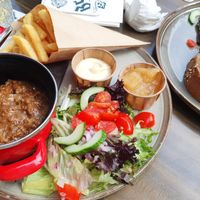 Vegan Mestreechs Zoervleisch (stew) with apple sauce and fries & Vegan draadjesvleesch kroketten at Local in Maastricht
