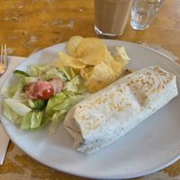 Caramelised onions, cheese, hummus, avocado wrap at North Point Cafe in St Andrews